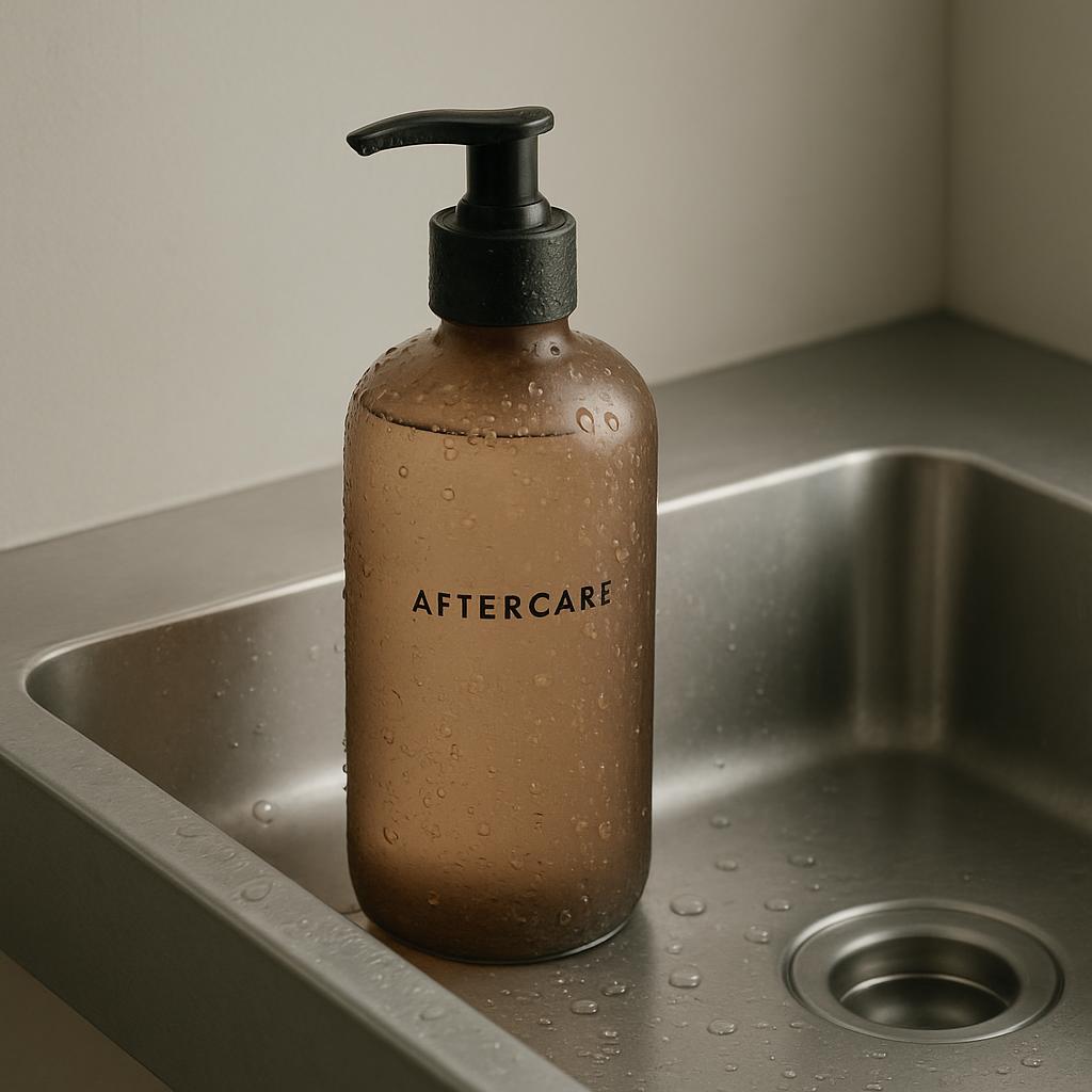 Prominent lettering on the bottle labels the contents as aftercare.